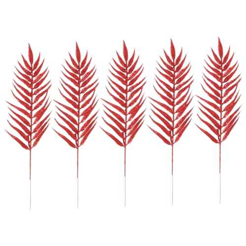 SAFIGLE 5 hojas de lentejuelas de Navidad artificiales decorativas, hojas artificiales, ramas brillantes, falsas, rociadores de hojas para guirnaldas de artesanía navideña