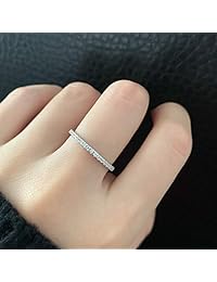 Anillo de compromiso de Rugewelry, de 0.059 in, de plata de ley 925, con circonita cúbica, apilable, tamaño 5-11