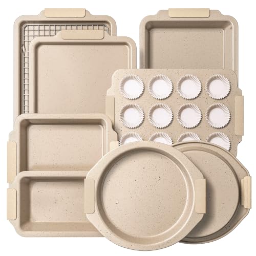 21 PCS Ceramic Nonstick Aluminized Steel Baking Pans Set, Silicone Handle
