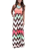 Yidarton Womens Wave Striped Summer Beach Dress Party Long Maxi Dresses Rose Medium