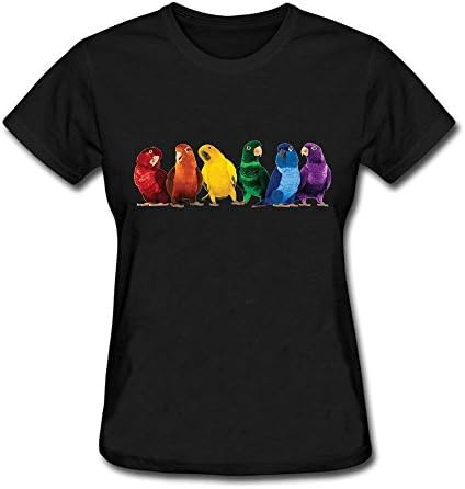 Rainbow Color Parrots Printed Summer Black XS T-shirts O-Neck Tops