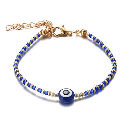 HALUKAKAH Evil Eye Bracelet for Women Men,Elastic Handmade Protection Mal de Ojo Jewelry Blue Eye with Blue White Stone Beads Bracelet with Free Giftbox — image 1