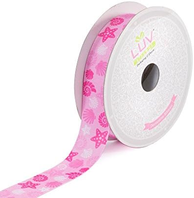 LUV RIBBONS 7/8-Inch Grosgrain Starfish and Seashells Ribbon, 10 Yards, Pink