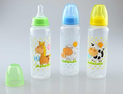 Pack of 3 Fairy & Animals Feeding Baby Bottles - Silicone Teat BPA Free - 250 ml/9 fl oz (Farm)
