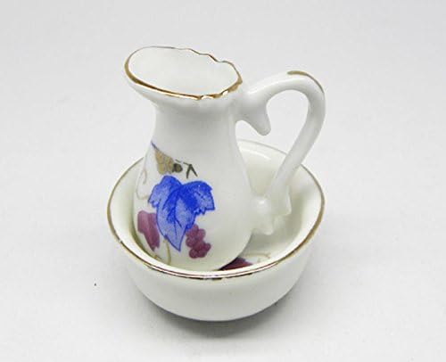 Dollhouse Miniature Pitcher & Washbasin With Grapes Design