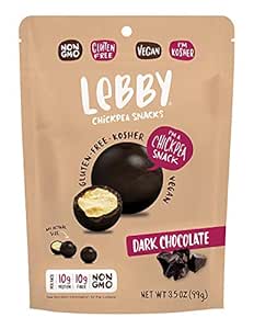 LEBBY Healthy Chocolate Snacks. Gluten Free Vegan Chocolate Candy With A Crunch. Dry Roasted Chick Peas Coated In Vegan Dark Chocolate. Perfect Vegan Snacks For Adults &amp; Kids! (3.5 oz, 6 Pack)