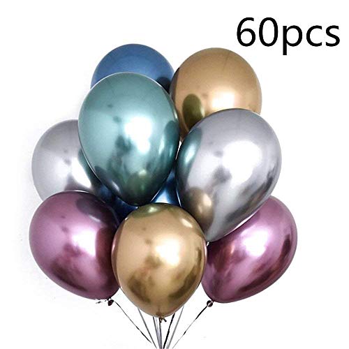 60 Pieces 12inch Chrome Shiny Metallic Latex Balloons for Birthday Wedding Grad Theme Party