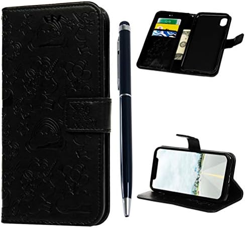 Edauto iPhone XR Case, iPhone Xr 6.1 inch 2018 Case Wallet Embossed Unicorn Leather Cover Kickstande Card Slot Shockproof Bumper Magnetic Closure Shell Skin Stylus Pen for iPhone XR 6.1'' - Black