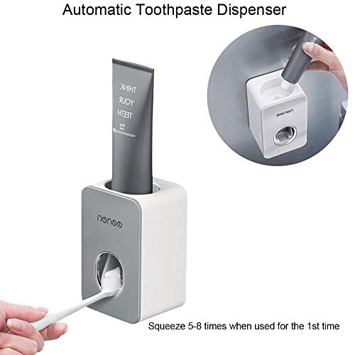 BHeadCat Wall Mounted Shower Caddy, Bathroom Shelf with Automatic Toothpaste Dispenser Squeezer Drill-Free Large Storage Organizer Shelves with Towel Holder