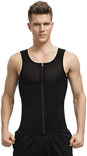 HEXIN Men Slimming Body Shaper Compression Shirt Zipper Closure Tight Undershirt Tummy Control Shapewear Bodysuit