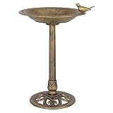 PETSJOY 28'' H Bird Bath Bird Feeder Pedestal, Antique Resin Birdbath for Outdoor Yard or Garden, Freestanding Decoration with Sitting Place, Copper (Antique Copper)
