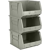 18" x 16.5" x 11" (3 Pack) Plastic Stackable Storage Bin, Gray/Brown