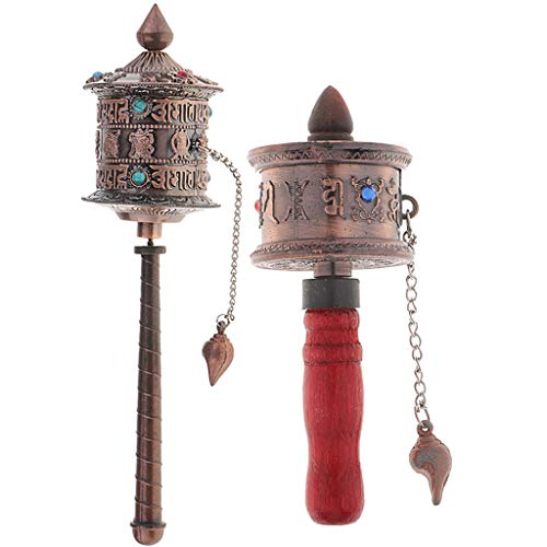 2pcs Hand Held Prayer Wheel Tibetan Buddha Religion Scriptures Pray Wheel