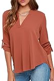 YMING Women Loose Solid Chiffon Cuffed Sleeve Shirts Tops Orange XL