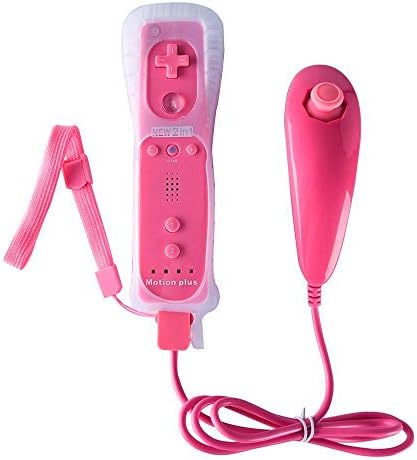 Doklos Built in Motion Plus Remote and Nunchuck Controller with Silicone Case and Wrist Strap Case for Wii U (NON-OEM) (Pink)