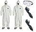 DuPont TY122S Disposable Elastic Wrist, Bootie & Hood White Tyvek Coverall Suit 1414 (LG- 2 Pack w/ Glove & Goggle)
