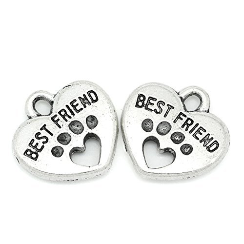 Housweety 30PCs Charm Pendants Carved Letter Dog Paw Silver Tone 15mmx15mm(5/8"x5/8")