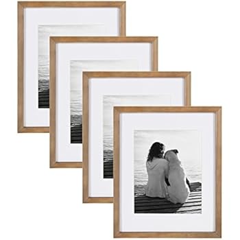 DesignOvation Gallery Wood Photo Frame Set for Customizable Wall Display, 11x14 matted to 8x10, Rustic Brown