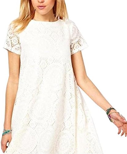 Fordbox Fashionable Women's A Hollow Sexy Lace Dress WhiteX-Small