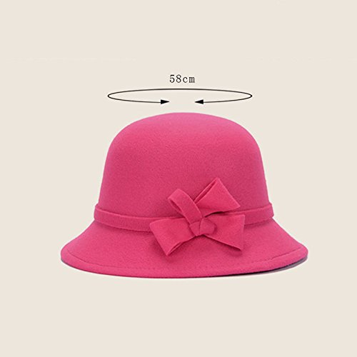 Freedi Bowler Hat Fedora Hats Dress Up Derby Hats Wide Brim Bow for Costume Adults Women Winter (Red) - Thumbnail 3