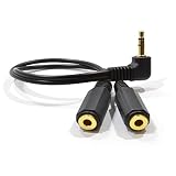 kenable 3.5mm Right Angle Stereo Jack Audio Splitter Adapter Cable Lead 20cm (~8 inch)
