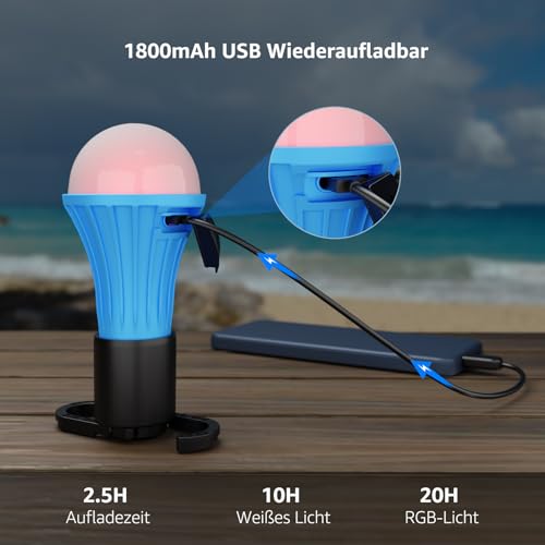 Lepro Rechargeable Camping Lamp, Tent Lamp, Bulb Emergency Light with 7 Light Modes, Pack of 2 for Adventure, Fishing, Garage, Emergency, Power Outage