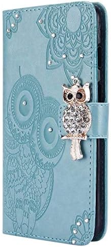 EUWLY iPhone 5S/SE Case iPhone 5S/SE Leather Wallet Case With Hand Wrist Strap Flower and Owl Embossed PU Leather Case with Bling Glitter Diamond Design Ultra Slim Anti-Shock Anti-Scratch Flip Folio Book Case with [Kickstand] [Card Slots] [Magnetic Closure] for Apple iPhone 5S/SE + 1 x Stylus Pen - Green