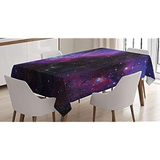 Ambesonne Space Tablecloth, Nebula Dark Galaxy with Luminous Stars and Cosmic Rays Astronomy Explore Theme, Rectangular Table Cover for Dining Room Kitchen Decor, 60″ X 90″, Purple Blue