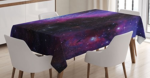 Ambesonne Space Tablecloth, Nebula Dark Galaxy with Luminous Stars and Cosmic Rays Astronomy Explore Theme, Rectangular Table Cover for Dining Room Kitchen Decor, 60" X 90", Purple Blue