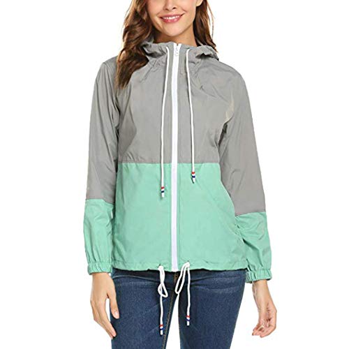 FEITONG Women Patchwork Thin Skinsuits Hooded Rain Jacket Windbreaker(M,Green)