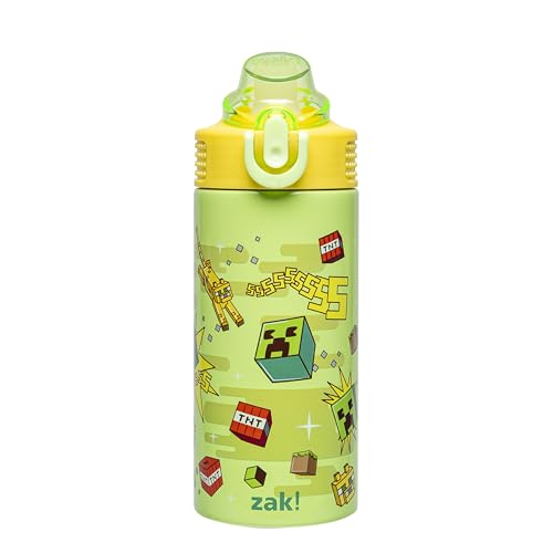 Zak Designs Minecraft Sage Kids Water Bottle For School or Travel, 14oz Stainle…