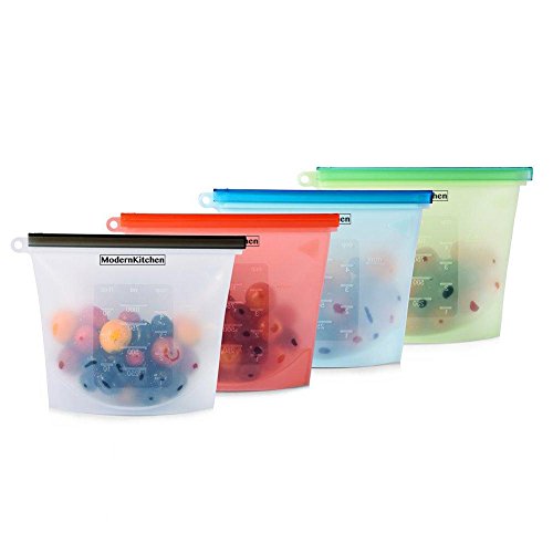 Premium Reusable Silicone Food Storage Bags with Slider - Fits Instant Pot, Accessories 8qt - Safe to Steam, Heat, Boil, Freeze, Sous Vide Cooking, Non-BPA - Perfect Containers, Kitchen Gadgets-4Pack