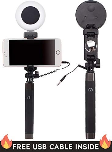 Flipazone LED Selfie Stick Wired for Android and iPhone smarphones - Space Gray