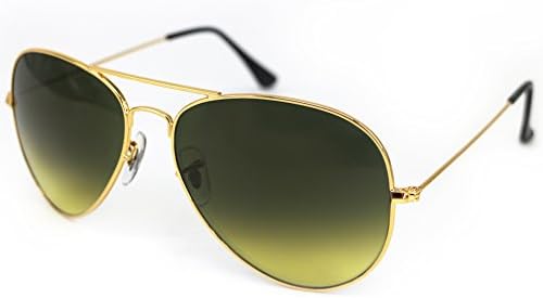 HMIAO Aviator Metal Light Mirrored Sunglasses Gradient Lens UniSex Non Polarized by (Gold Frame, Yellowish Green)