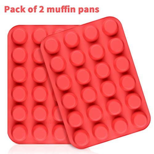 Silicone Muffin Pan, Mini 24-Cup Cupcake Pan LFGB, for Muffin, Mini Quiche, Keto Fat Bombs, Cupcakes, 100% Food Grade Silicone Pack of 2 - Thumbnail 3