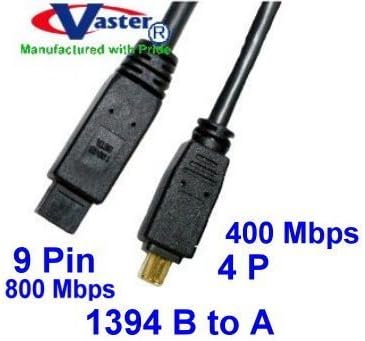 Fiwire DV Cable, IEEE 1394b 800 Mbps Firewire DV iLink Cable (9 Pin to 4 Pin) 13 Ft