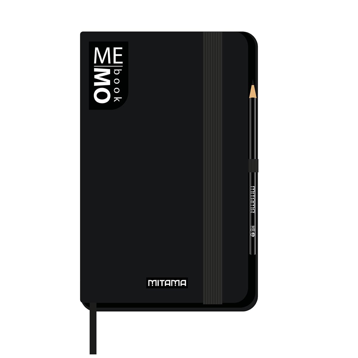 Mitama Large Black Notebook - Memo Book - Notebook - Soft Touch Cover - Inner Pocket + Pencil Included - White Sheets - 13 x 21 cm