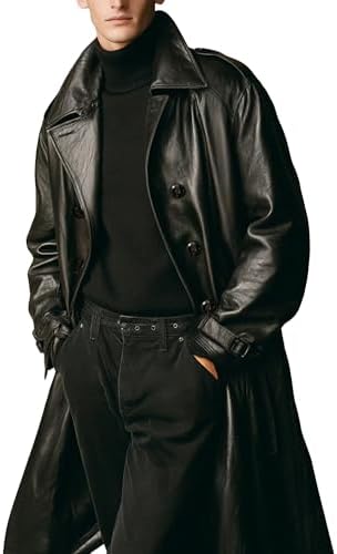 Takitop Jackalious Black Trench Coat Real Lambskin Leather for Men