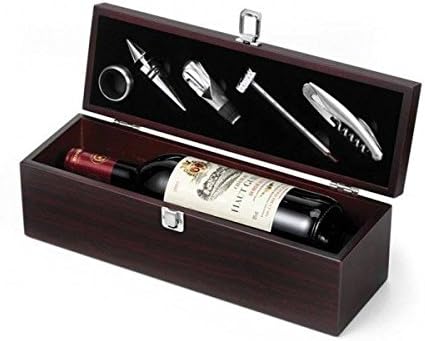 Estuche vino madera para regalo + 5 accesorios para vino: Amazon.es: Alimentación y bebidas