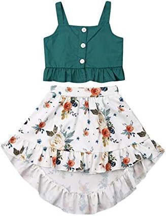 2PCS Toddler Baby Little Girl Floral Boho Skirt Set Baby Summer Strap Top Maxi Dress Outfit Beach Clothes