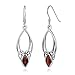 Chuvora 925 Sterling Silver Open Celtic Knot Symbol Red Garnet Gemstone Marquise Dangle Hook Earrings 1.5