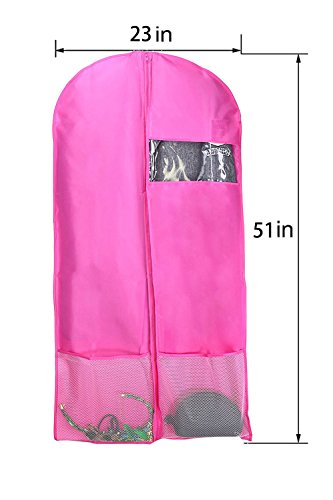 Kernorv Breathable Dust-proof Garment Bag, Environmental Zipper Suit Covers, 51" Foldable Dance Garment Bags with Clear Window for Dresses, Jacket, Storage or Travel (1 pack, Pink) - Thumbnail 2