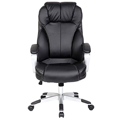 2xhome - Modern High Back Tall Ribbed PU Leather Swivel Tilt Adjustable Chair Designer Boss Executive Management Manager Office Conference Room Work Task Computer (Big & Tall - Black)