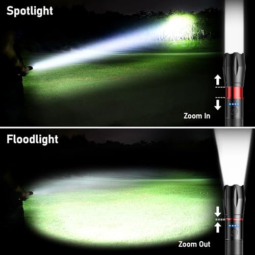 Blukar ​LED Torch Rechargeable, Super Bright Flashlight with 5 Modes, Adjustable Focus, Water Resistant, Lightweight Handheld Torch for Camping, Running, Dog Walking, Power Cut, Emergency etc-Black