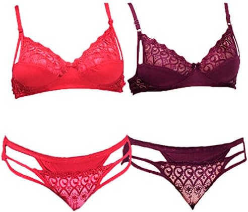 Urbaano Women's Diamond Lace Bra & Panty Set - (Pack of 2 Lingerie Sets)