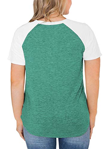 Womens Plus Size Tops Henley Shirts Short Sleeve Light Green 18W