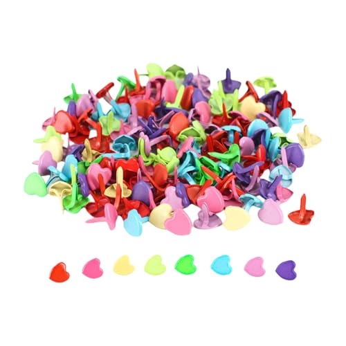 100Pcs Metal Brad Fasteners Multicolor Split Pins Round Flower Heart Shaped Brads for Paper Craft Scrapbooking Cotter Pin