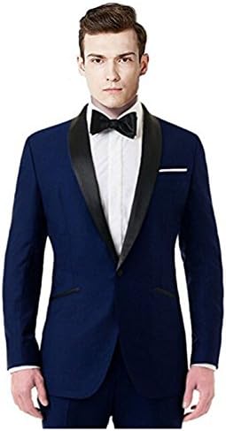 MYRSYMYS Men's Custom Made Groomsman Black Shawl Lapel Tuxedo Suit Pants Set Dark Blue (Medium)
