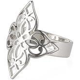kkjoy Openwork Paper Cut Flower Ring Stainless Steel Adjustable Open Finger Rings Promise Ring Jewelry Gift for Women