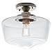 Amazon Brand – Stone & Beam Schoolhouse Semi-Flush Mount Ceiling Fixture With Light Bulb And Clear Glass Shade - 11 x 11 x 10.5 Inches, Brushed Nickel